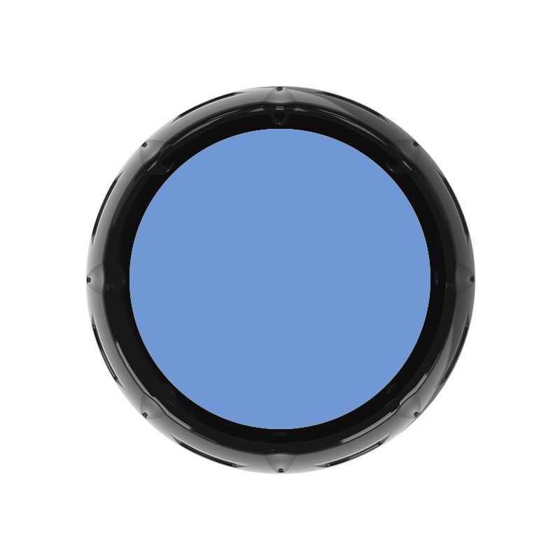 Pink dog voice button toy with light blue center, featuring a round shape and durable black casing.
