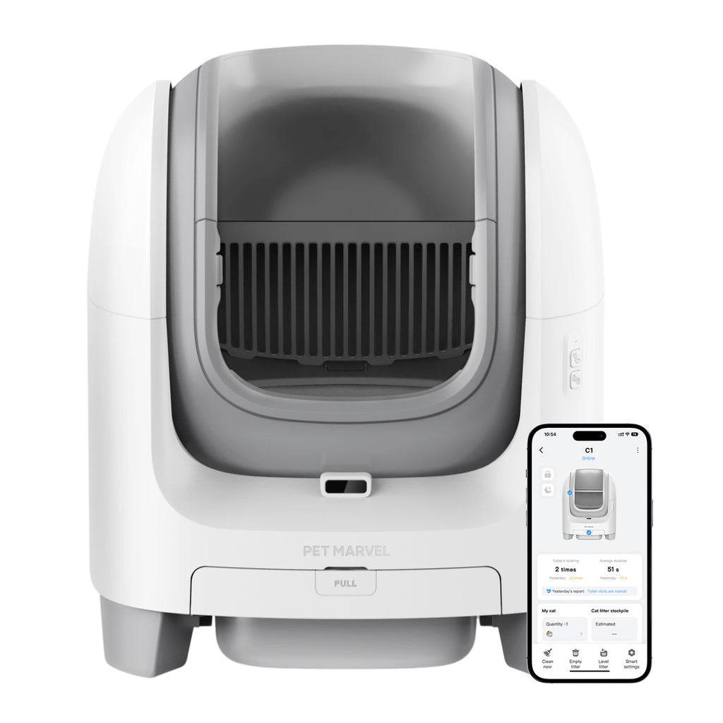 PET MARVEL C1 smart self-cleaning litter box with smartphone app for easy monitoring and control