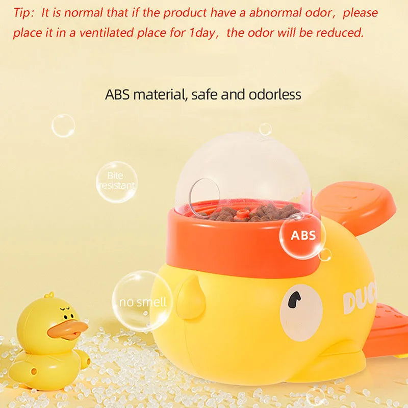 Colorful interactive duck feeder for pets, made of safe ABS material, designed to reduce bloating and slow eating.