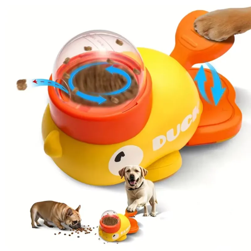 Interactive duck feeder for pets, designed to slow-feed and engage dogs during mealtime.