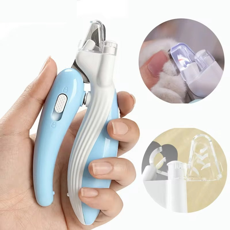 LED electric pet nail clippers designed for safe trimming of small pets, ergonomic handle and built-in light for visibility.